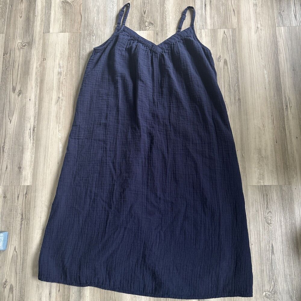 Gap 100% Cotton Blue Maxi Dress Beachy Coastal Sundress Vacation Size Medium - Picture 1 of 6